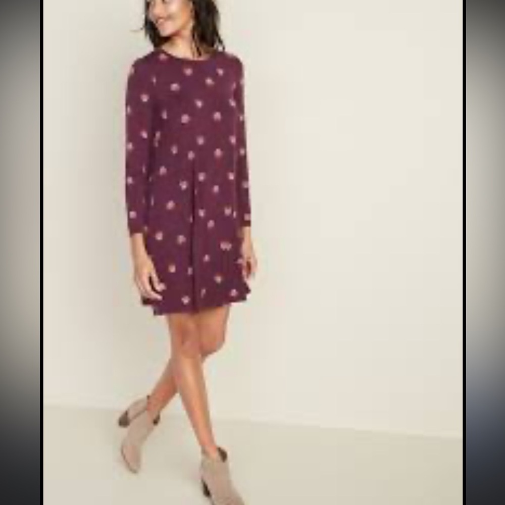 Old Navy Dress - long sleeve swing style burgundy floral